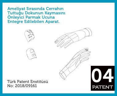 Ameliyat sırasında cerrahın tuttuğu dokunun kaymasını önleyici parmak ucuna entegre edilebilen aparat.
